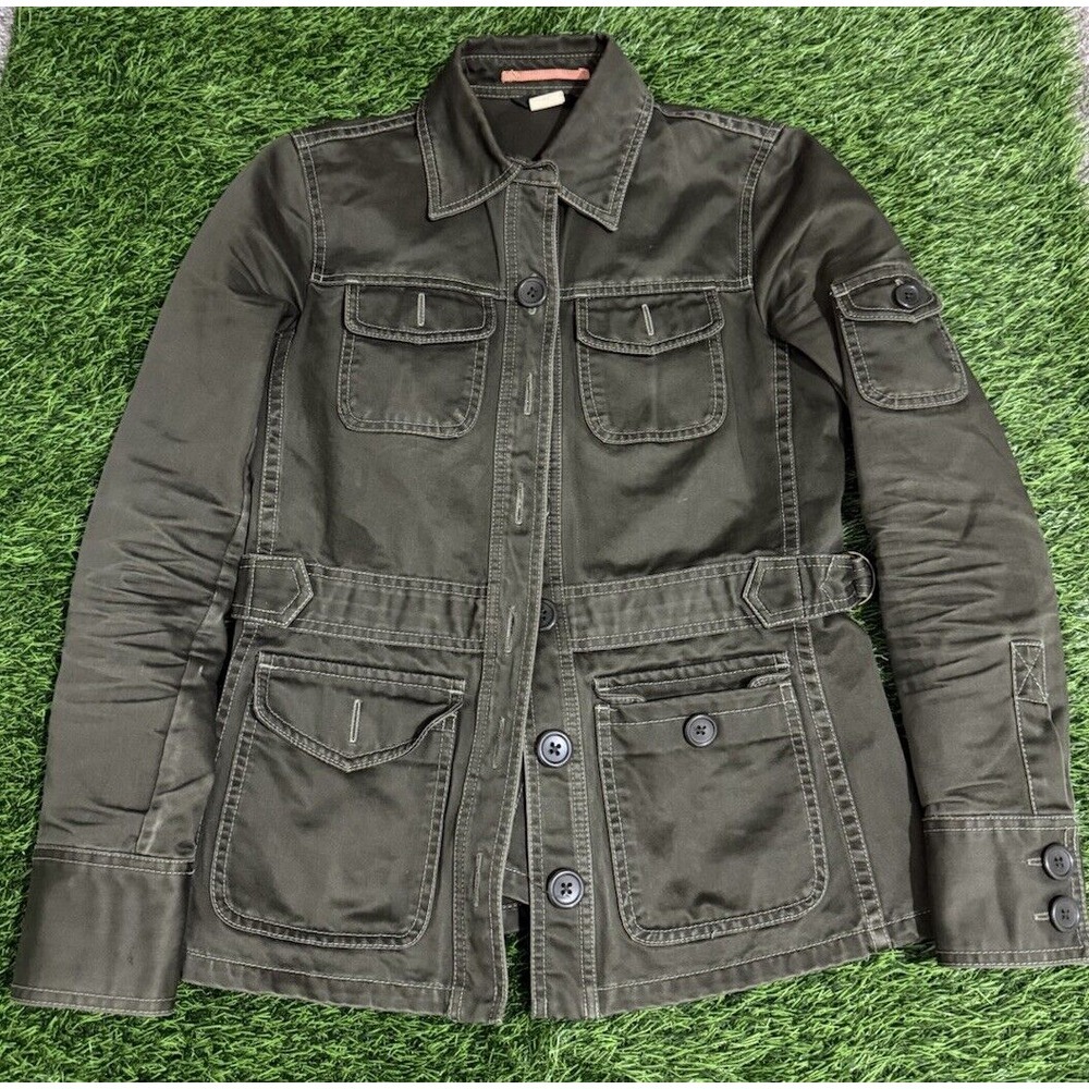 J. Crew Women's Military Jacket Size‎ XS Green Twill 100% Cotton Belted Long Slv